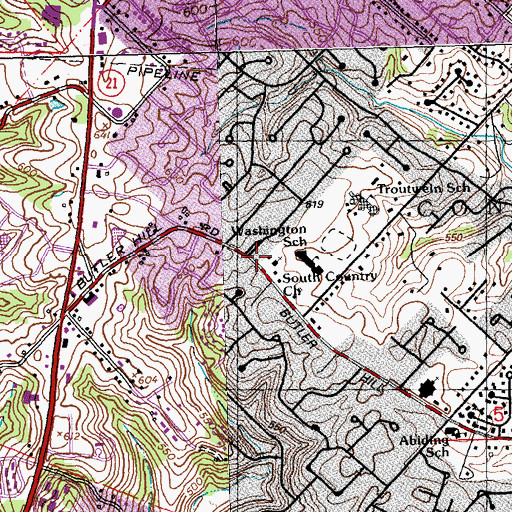 Topographic Map of South Country Church, MO