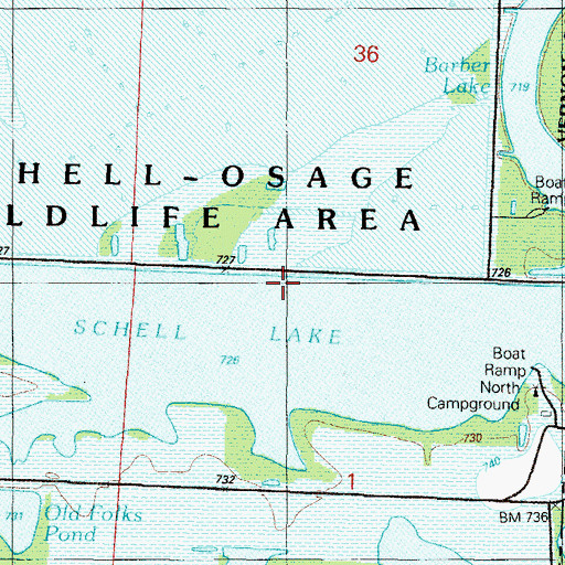Topographic Map of Schell-Osage Wildlife Area, MO