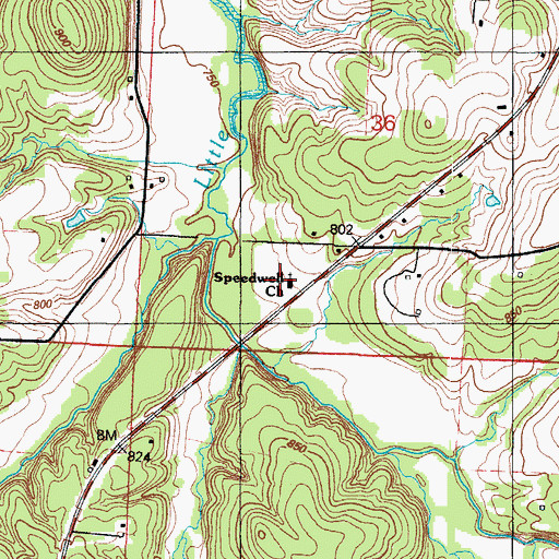 Topographic Map of Speedwell Church, MO