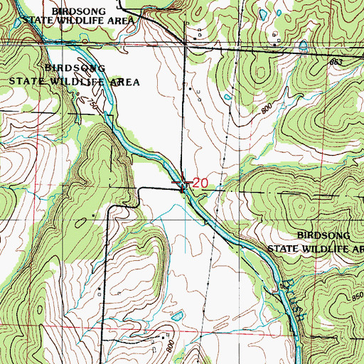 Topographic Map of Birdsong State Wildlife Area, MO