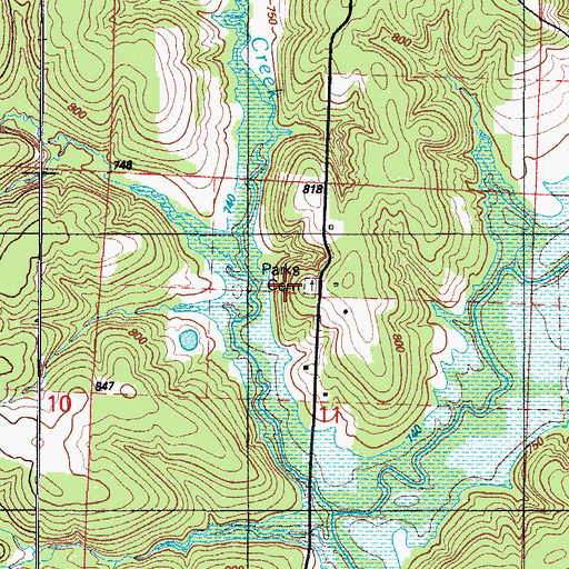Topographic Map of Parks Cemetery, MO