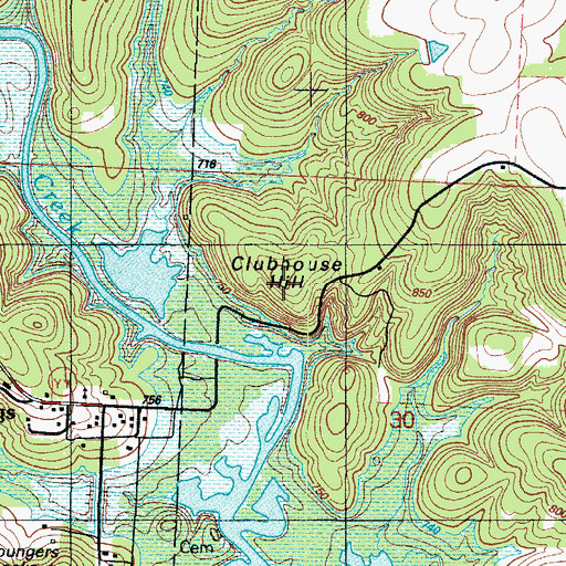 Topographic Map of Clubhouse Hill, MO