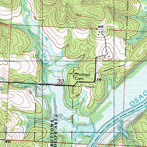 Topographic Map of Thomas Cemetery, MO