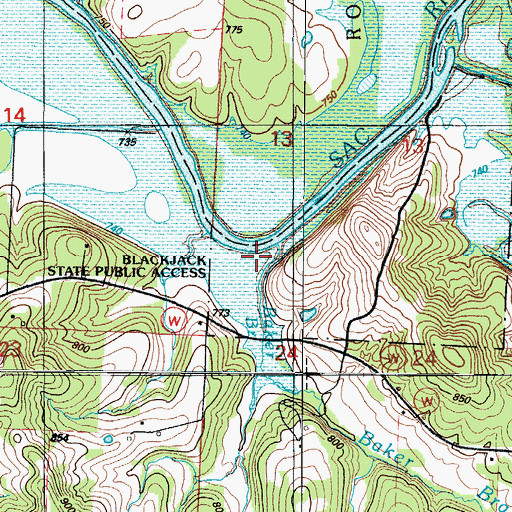Topographic Map of Blackjack Access, MO