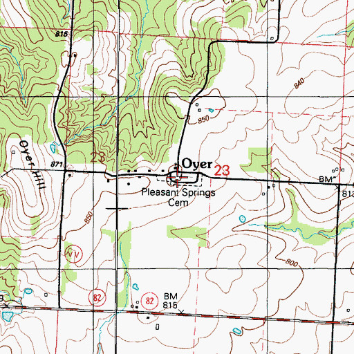 Topographic Map of Pleasant Springs Cemetery, MO