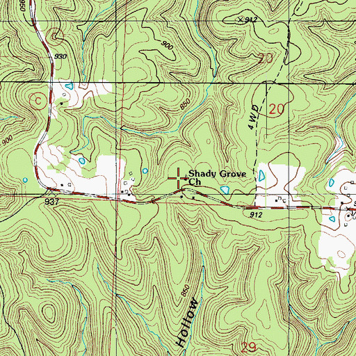 Topographic Map of Shady Grove Church, MO