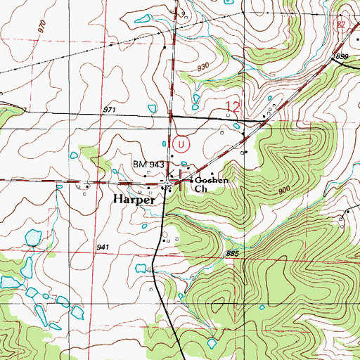 Topographic Map of Goshen Church, MO