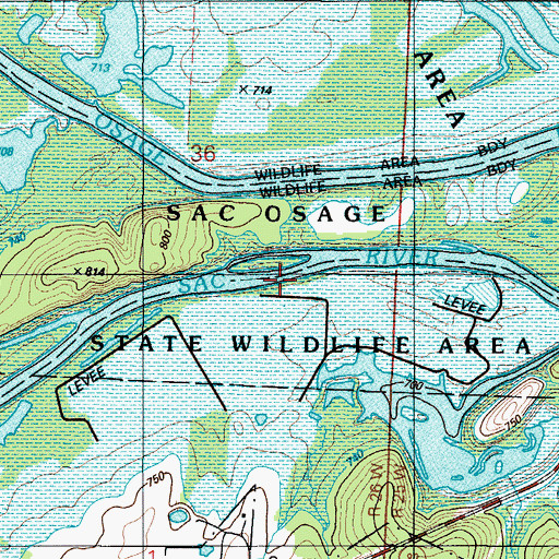 Topographic Map of Sac-Osage State Wildlife Area, MO
