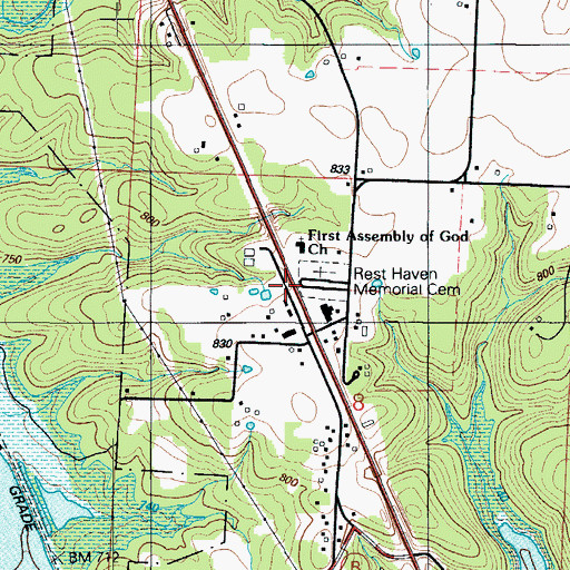 Topographic Map of Resthaven Memorial Gardens, MO