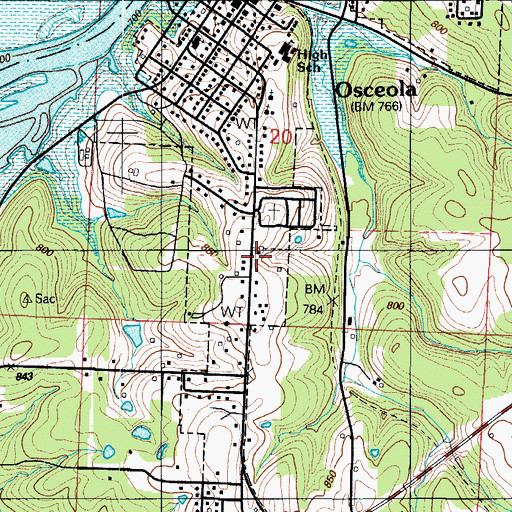 Topographic Map of Osceola Cemetery, MO