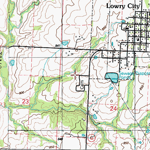 Topographic Map of Lowry City Cemetery, MO