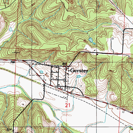 Topographic Map of Gerster Baptist Church, MO
