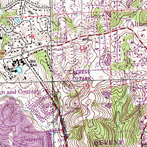 Topographic Map of Queeny County Park, MO