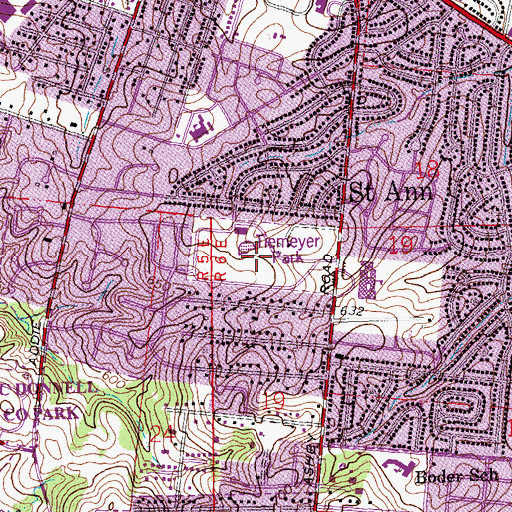 Topographic Map of Tiemeyer Park, MO