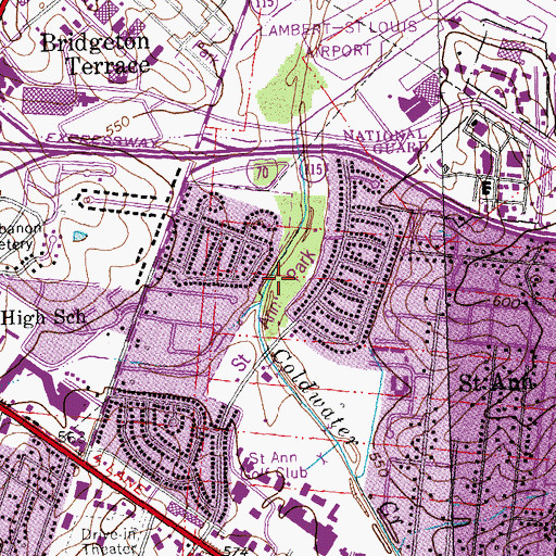 Topographic Map of Saint Ann Park, MO