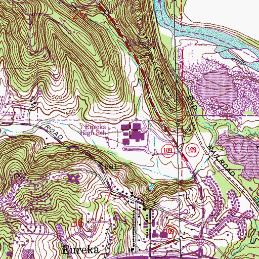 Topographic Map of Eureka High School, MO