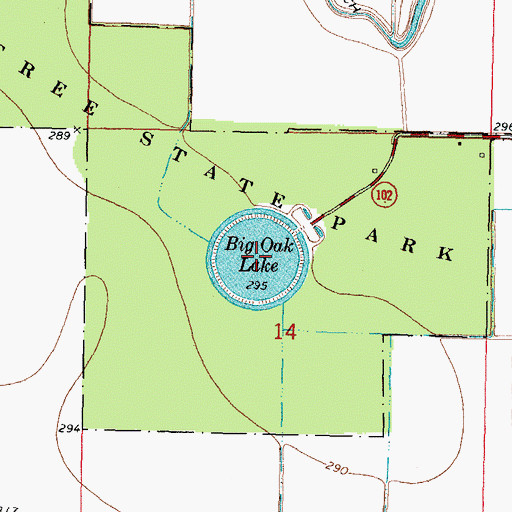 Topographic Map of Big Oak Lake, MO