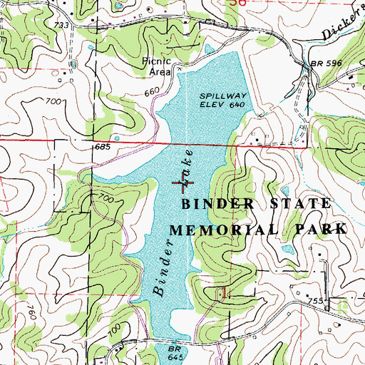 Topographic Map of Binder Lake, MO