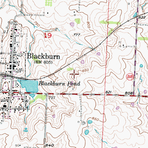 Topographic Map of Blackburn Pond, MO