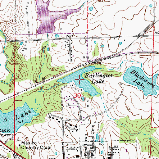 Topographic Map of Burlington Lake, MO