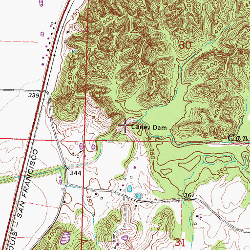 Topographic Map of Caney Dam, MO