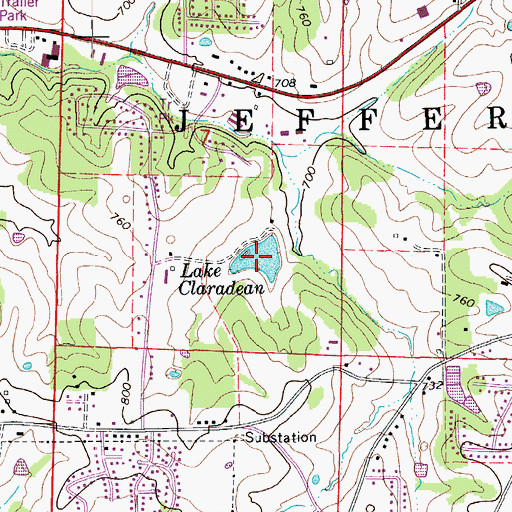 Topographic Map of Lake Claradean, MO