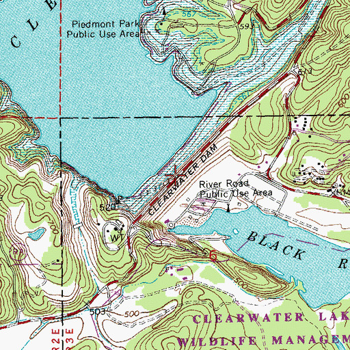 Topographic Map of Clearwater Dam, MO