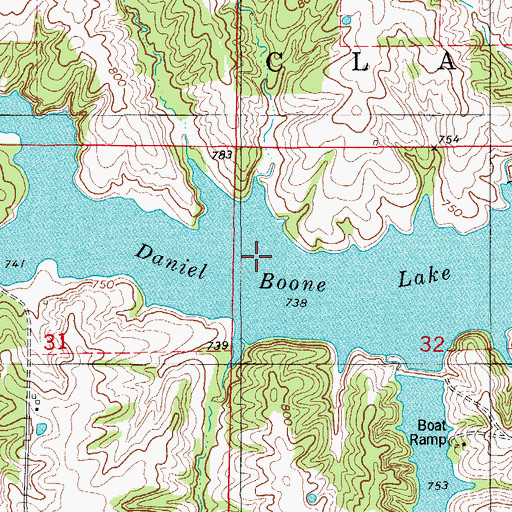 Topographic Map of Daniel Boone Lake, MO