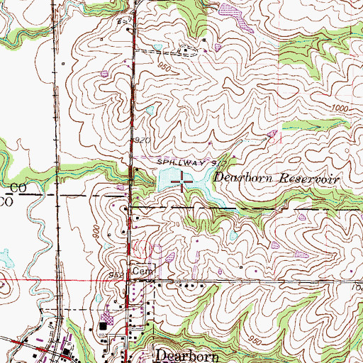 Topographic Map of Dearborn Reservoir, MO