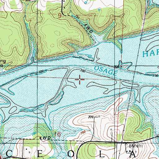 Topographic Map of Harry S Truman Reservoir, MO