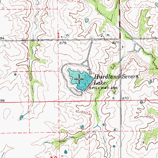 Topographic Map of Hurdland Severs Lake, MO