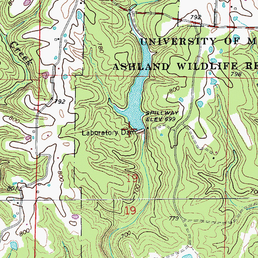 Topographic Map of Laboratory Dam, MO