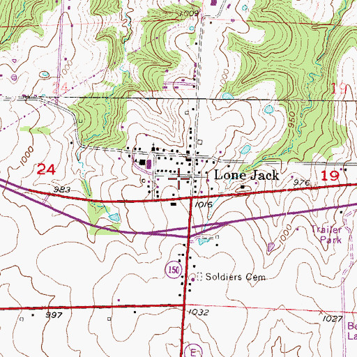 Topographic Map of Lone Jack, MO