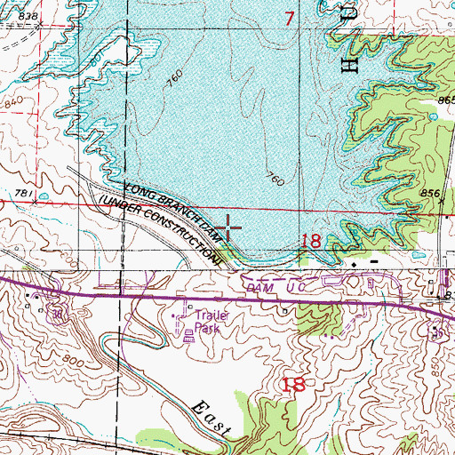 Topographic Map of Long Branch Dam, MO