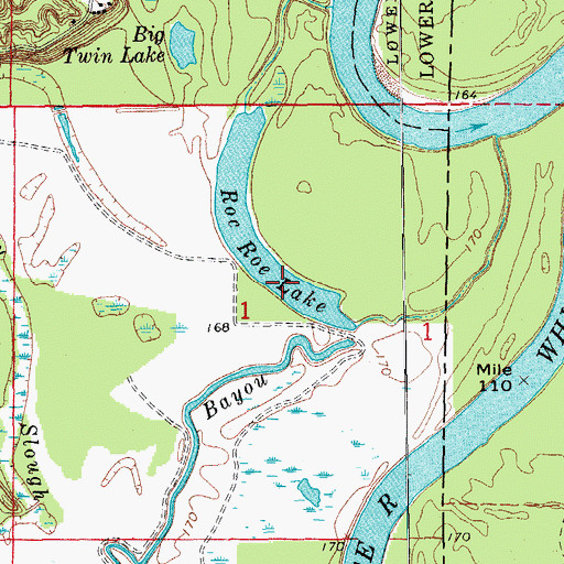 Topographic Map of Roc Roe Lake, AR