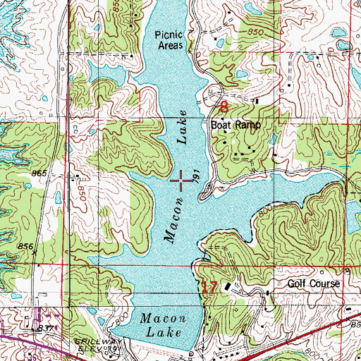 Topographic Map of Macon Lake, MO