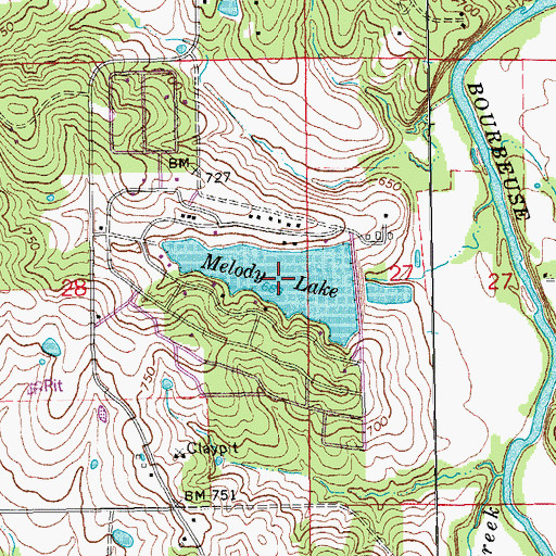 Topographic Map of Melody Lake, MO