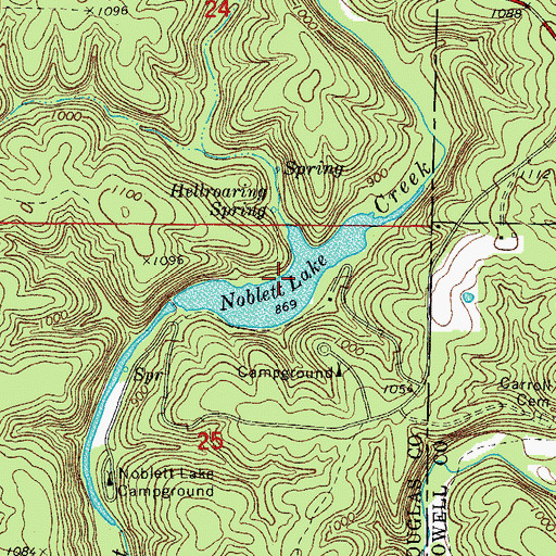 Topographic Map of Noblett Lake, MO