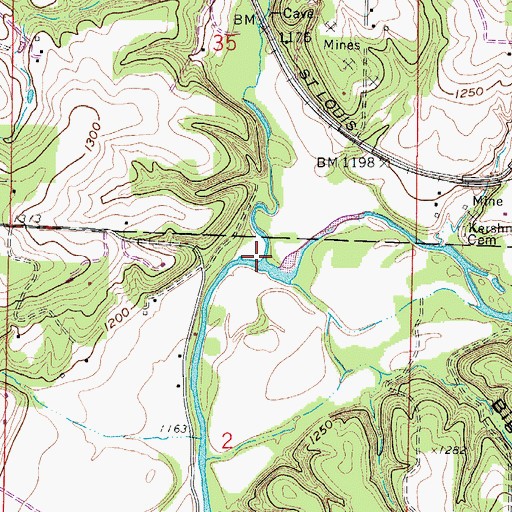 Topographic Map of Pierson Creek, MO