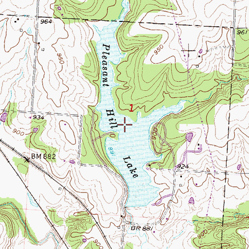 Topographic Map of Pleasant Hill Lake, MO