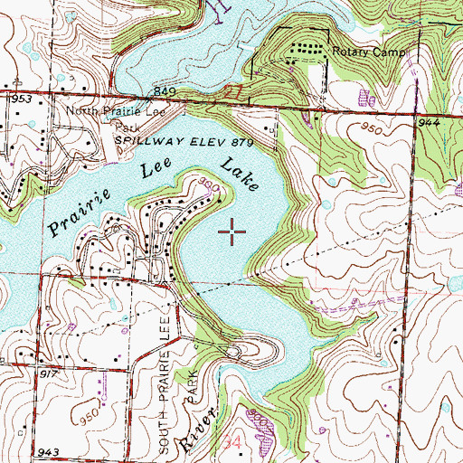 Topographic Map of Prairie Lee Lake, MO