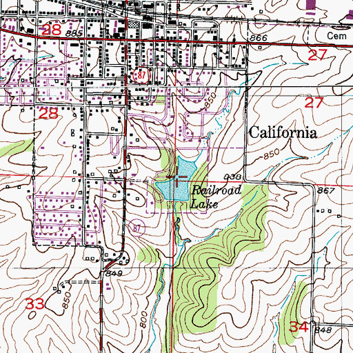 Topographic Map of Railroad Lake, MO