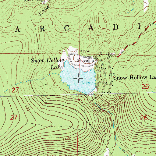 Topographic Map of Snow Hollow Lake, MO