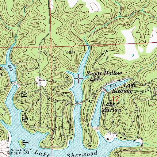 Topographic Map of Sugar Hollow Lake, MO
