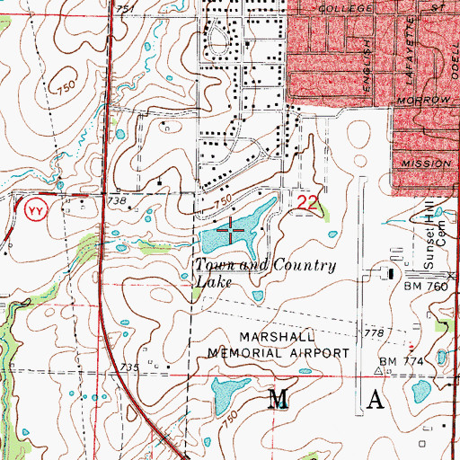 Topographic Map of Town and Country Lake, MO