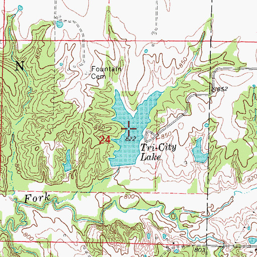 Topographic Map of Tri-City Lake, MO