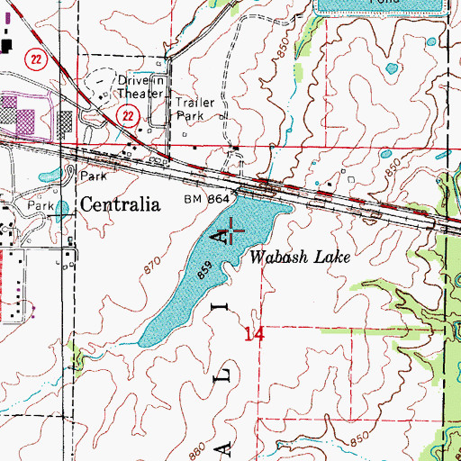 Topographic Map of Wabash Lake, MO