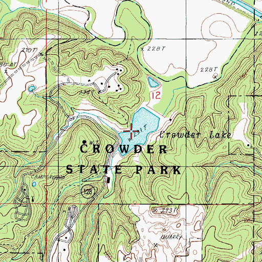Topographic Map of Crowder Lake, MO