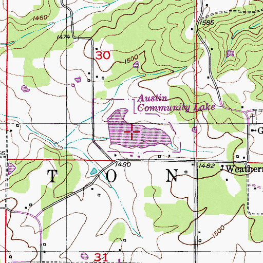 Topographic Map of Austin Community Lake, MO
