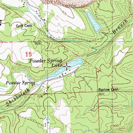 Topographic Map of Powder Spring Lake, MO